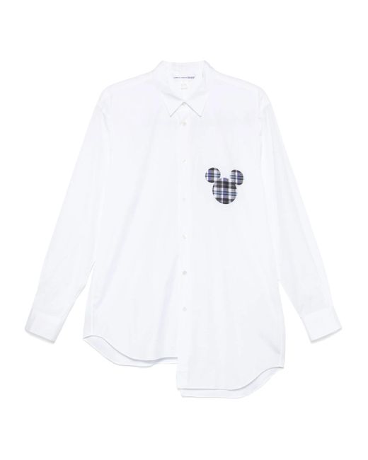Comme des Garçons White Classic Shirt With Plaid Mickey Mouse Patch for men