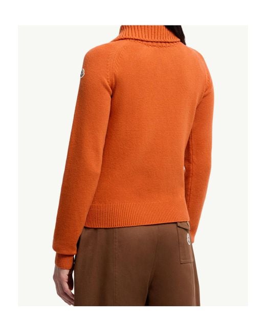 Moncler Orange Logo Patch High Collar Jumper