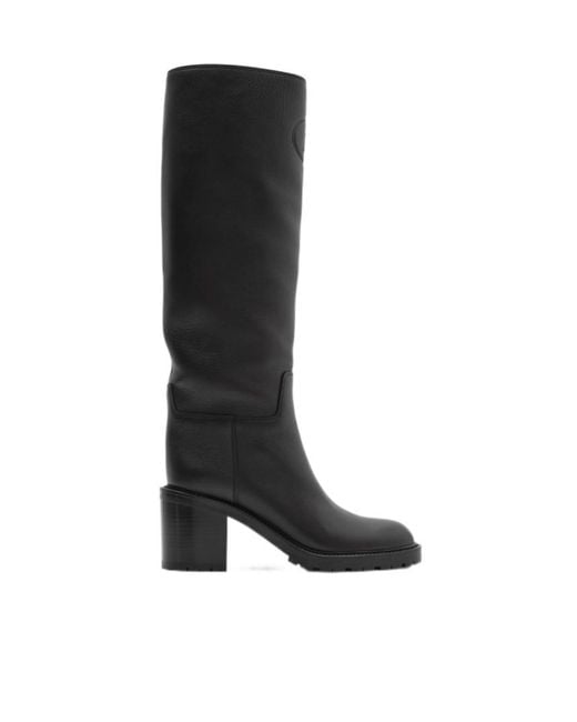 Burberry Black Leather Fife Heel Boots