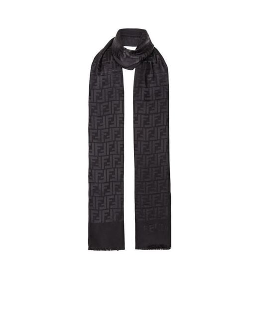 Fendi Blue All-Over Ff Motif Frayed-Edge Scarf