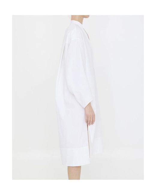 Khaite White Brom Shift Long-Sleeved Midi Dress