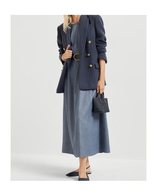 Brunello Cucinelli Blue Crepe Maxi Dress