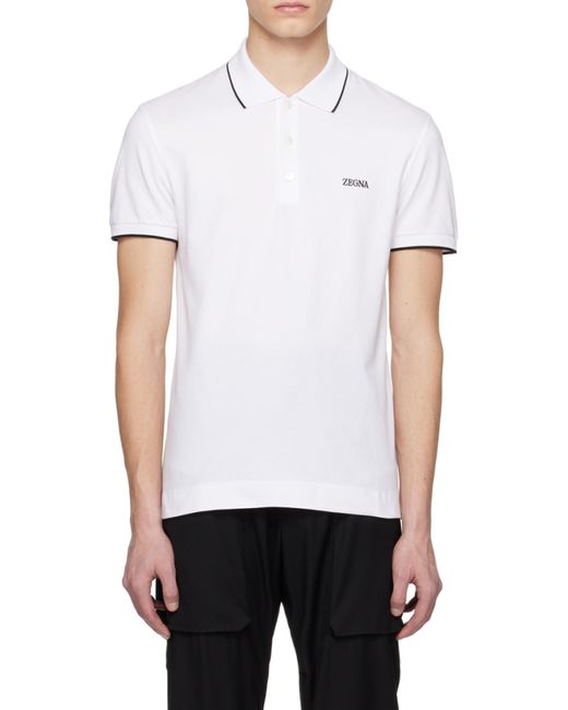 Zegna White Logo-Embroidered Short-Sleeved Polo Shirt for men