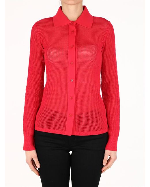 Bottega Veneta Red Mesh Buttoned Cardigan