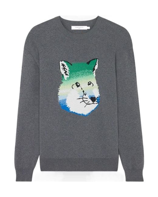 Maison Kitsuné Gray Maison Kitsuné Fox Head Intarsia-Knit Jumper for men