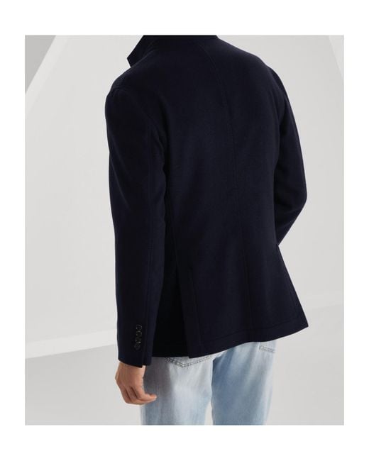 Brunello Cucinelli Blue Water-Resistant Lightweight Cashmere Outerwear Blazer for men