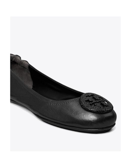 Tory Burch Black Minnie Logo Embellished Ballerina Shoes