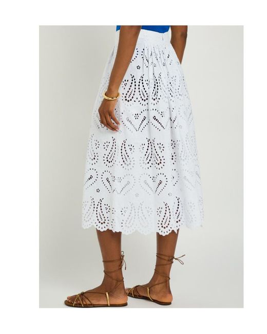 Etro White Pleated Embroidered Cotton-Blend Midi Skirt