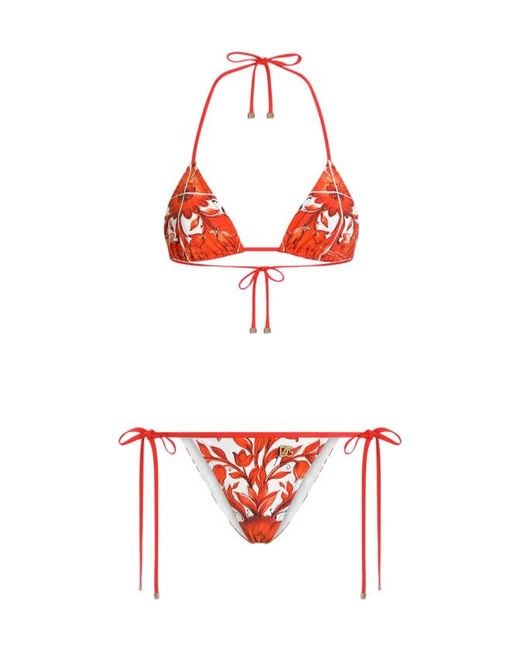 Dolce & Gabbana Red Majolica Triangle Bikini