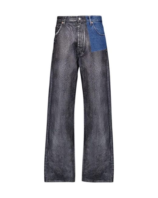 MM6 by Maison Margiela Blue Logo-Patch Panelled Straight-Leg Jeans