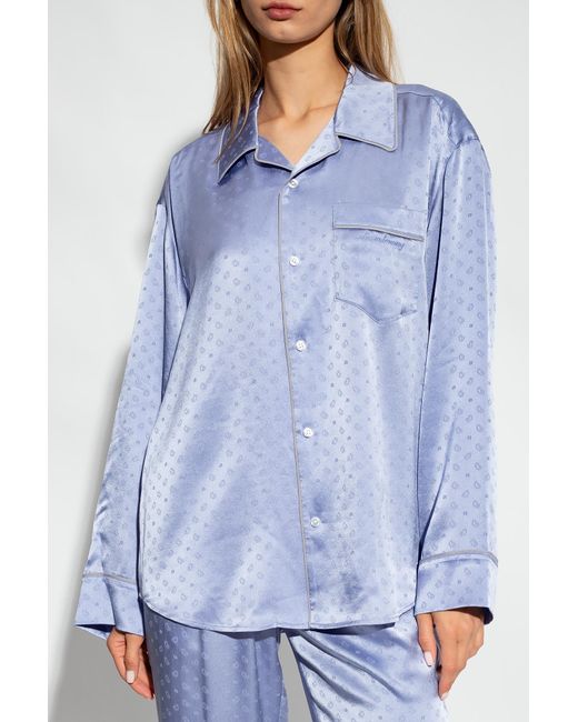 T By Alexander Wang Blue Silk-Jacquard Wide-Leg Trousers