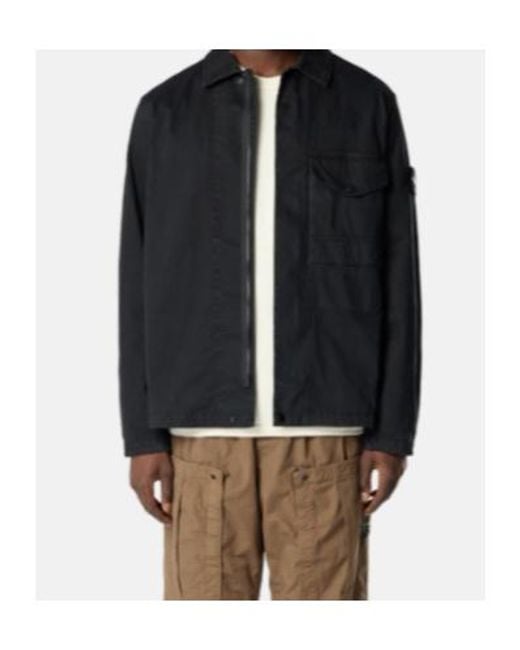 Stone Island Black Logo Patch Long Sleeved Shirt Jacket for men