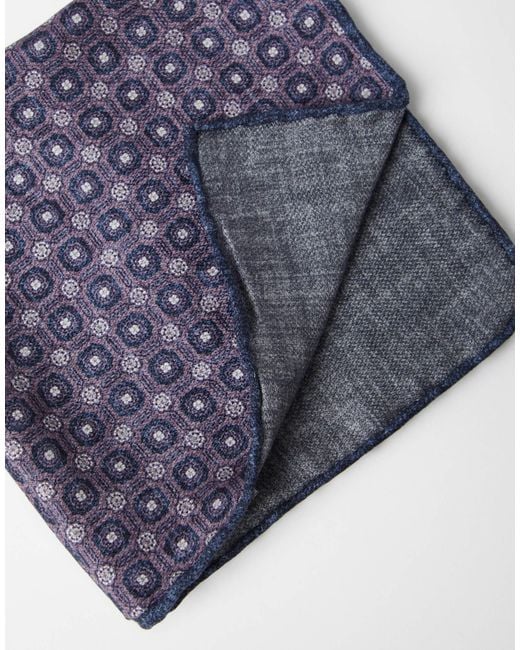 Brunello Cucinelli Blue Logo Patch Graphic Printed Pocket Square for men