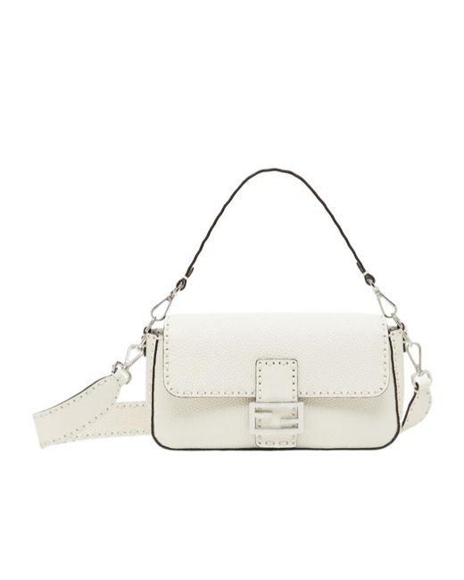 Fendi White Ice Selleria Bag With 612 Hand-Sewn Topstitches