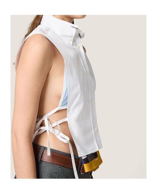 Miu Miu White Sleeveless Side-Tie Shirt Top