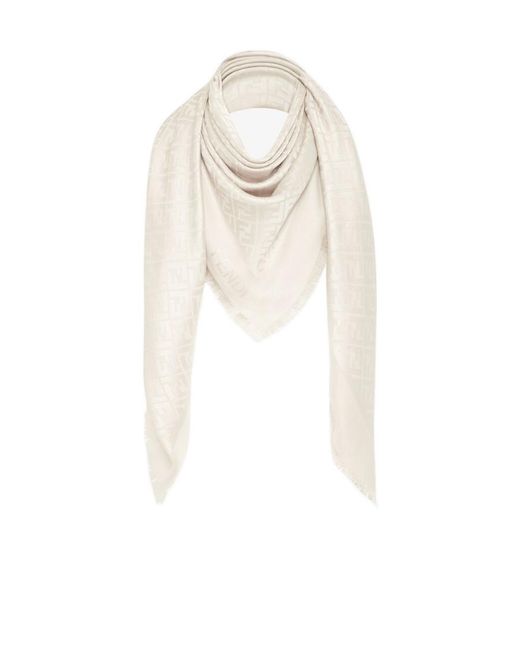 Fendi White Ff Logo Printed Fringe Detailed Scarf