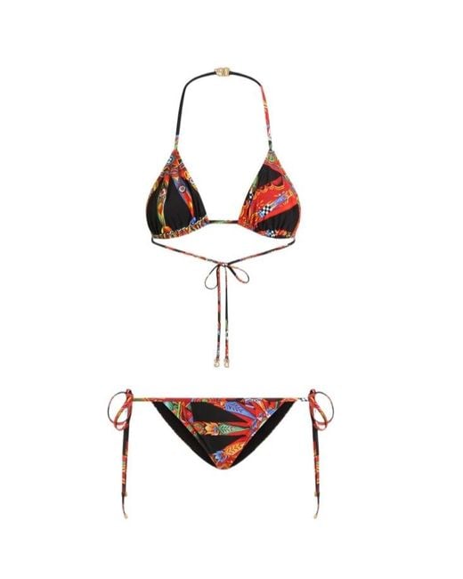 Dolce & Gabbana White Carretto-Print Triangle Bikini