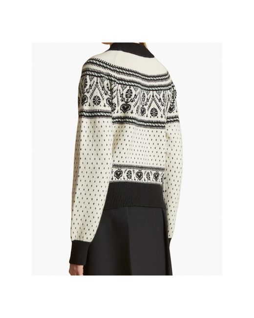 Khaite White Guy Intarsia Mock Neck Cashmere Sweater