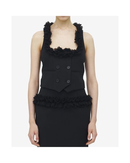 McQueen Black Wool Ruffle Waistcoat