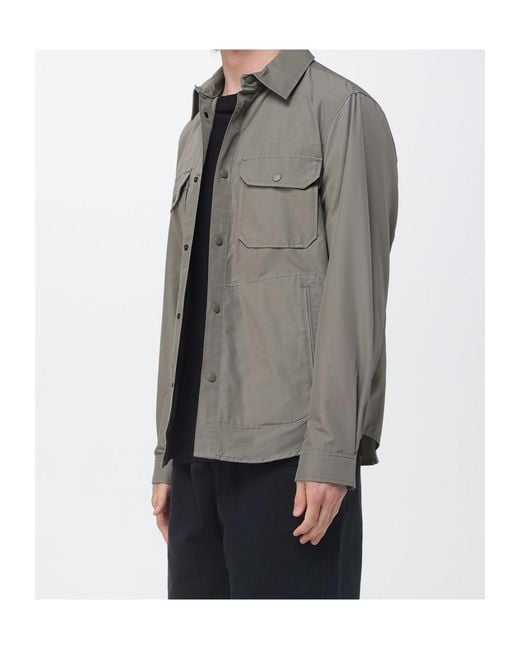 Woolrich Gray Long-Sleeved Curved Hem Overshirt for men