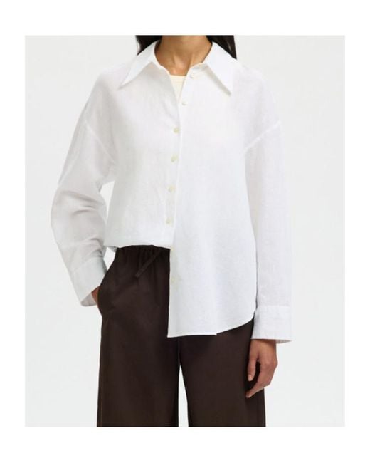 SELECTED White Oversized Linen-Blend Shirt