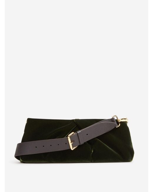 Dries Van Noten Black Medium Pleated-Detail Velvet Clutch Bag