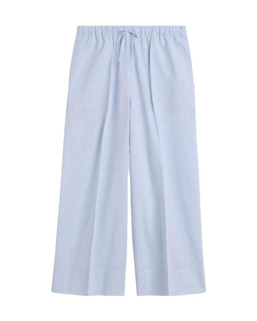 Totême Blue Cotton-Linen Wide-Leg Drawstring Summer Trousers