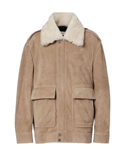 Nour Hammour Natural Drey Shearling-Trimmed Suede Jacket
