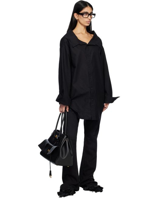 Balenciaga Blue Off-Shoulder Oversized Poplin Shirt