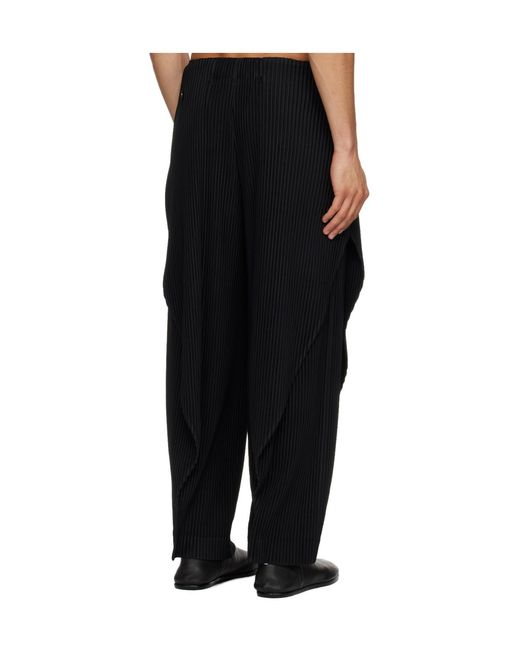 Homme Plissé Issey Miyake Black Pleated Drop-Crotch Trousers for men