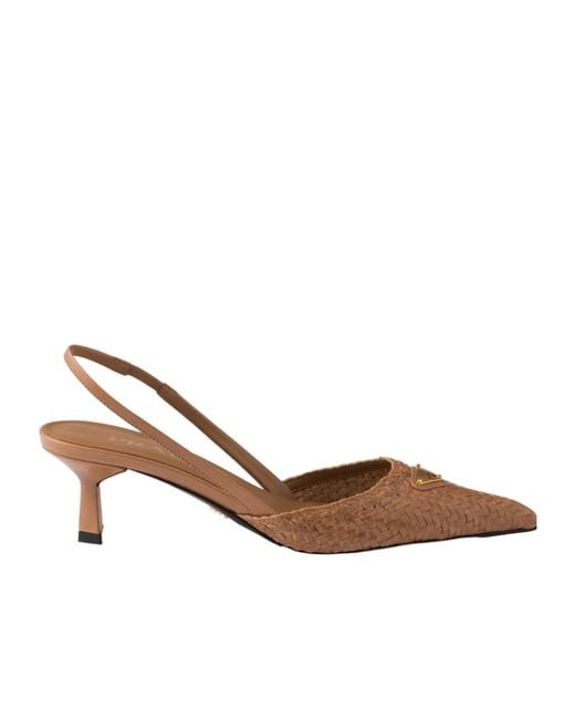 Prada Brown Woven Slingback Pumps