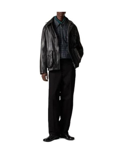 C P Company Black Solid Color Leather Jacket for men