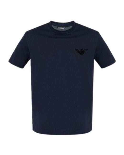 Emporio Armani Blue Logo-Embellished Cotton T-Shirt for men