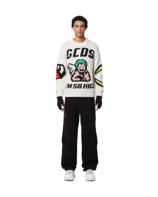 Gcds White Plush Intarsia Jumper for men
