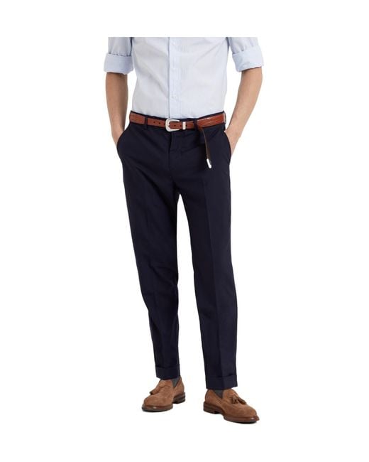 Brunello Cucinelli Blue Tapered-Leg Wool Trousers for men