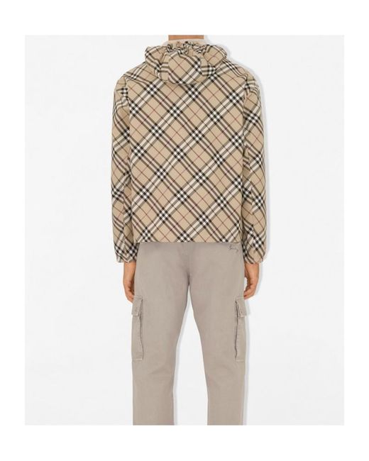 Burberry Brown Checked Hooded Zip-Up Jacket for men