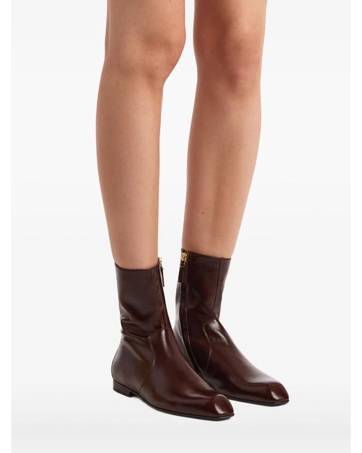 Khaite Brown Colt Leather Ankle Boots