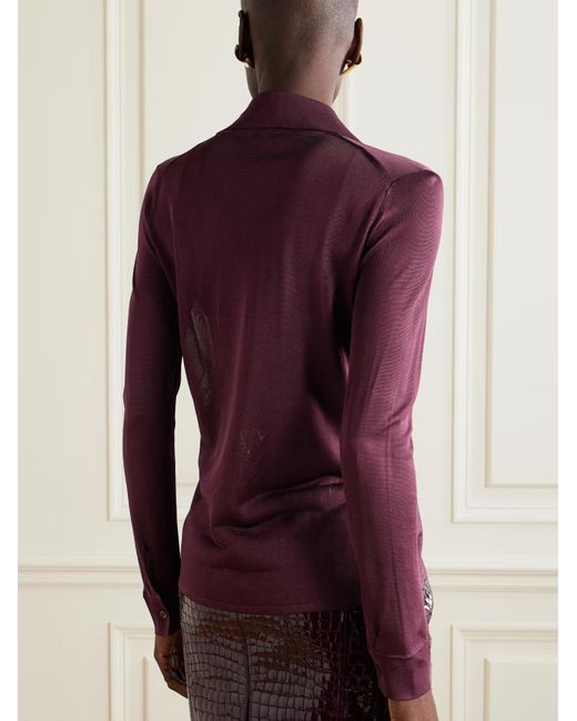 Tom Ford Purple Ruffle-Embellished Fine-Knit Shirt