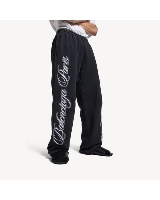 Balenciaga Black Baggy Cursive Wide-Leg Pants for men