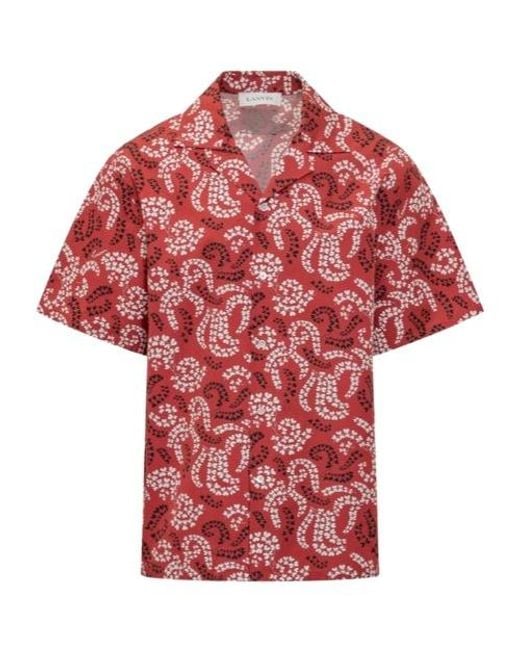 Lanvin Red Leaf Printed Short-Sleeved Shirt for men