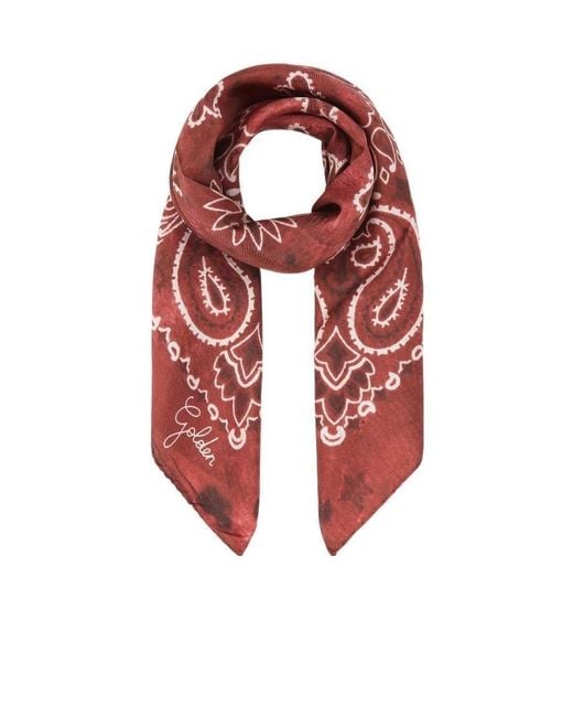 Golden Goose Deluxe Brand Red Paisley Printed Distressed Effect Scarf