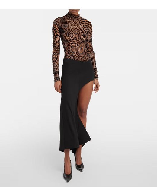 Mugler Black Asymmetric Jersey Midi Skirt
