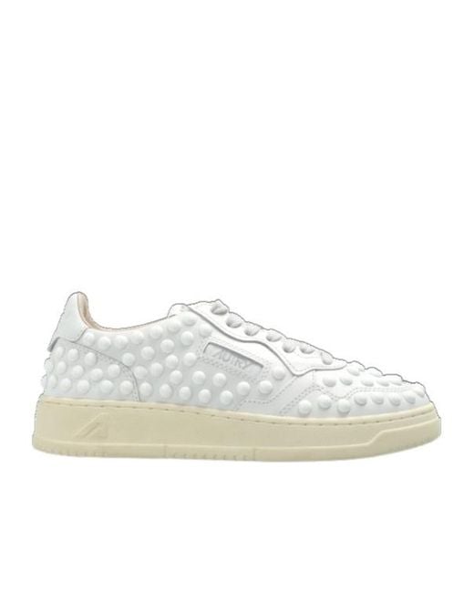 Autry White Medalist Studded Lace-Up Sneakers