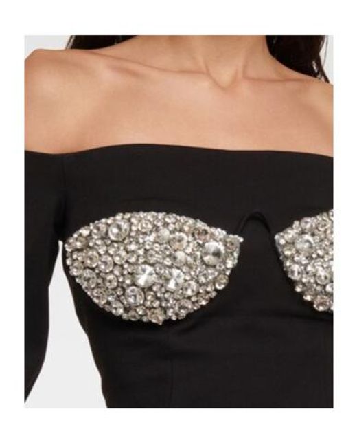 Area Black Crystal-Embellished Off-Shoulder Minidress