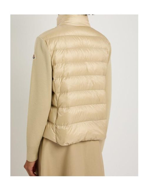 Moncler Natural Quilted Shell And Wool-Knit Cardigan