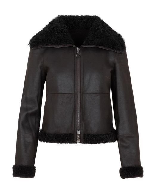 Akris Black Shearling-Collar Leather Jacket