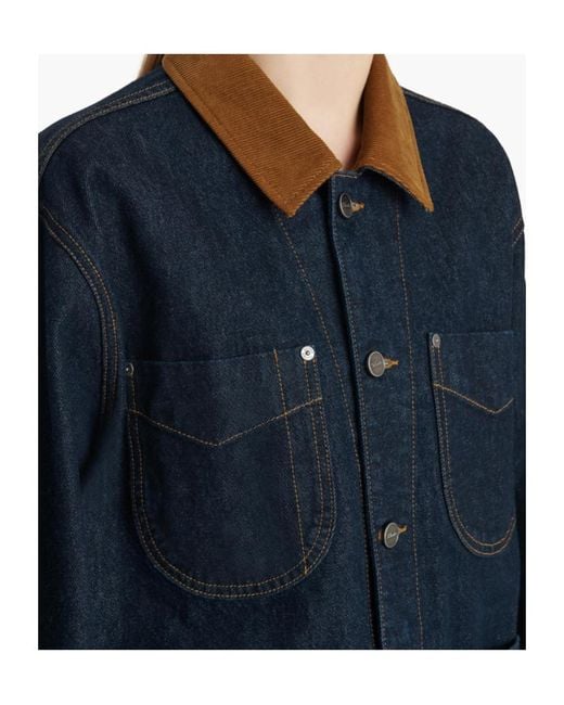 Khaite Blue Wyatt Corduroy-Collar Denim Jacket