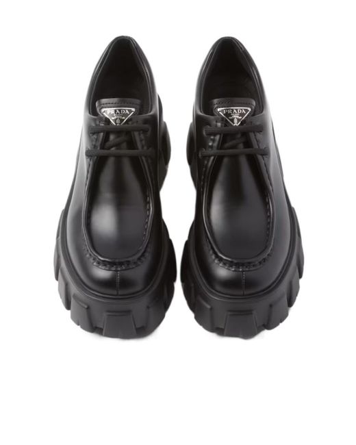 Prada Black Monolith Brushed Leather Lace-Up Shoes