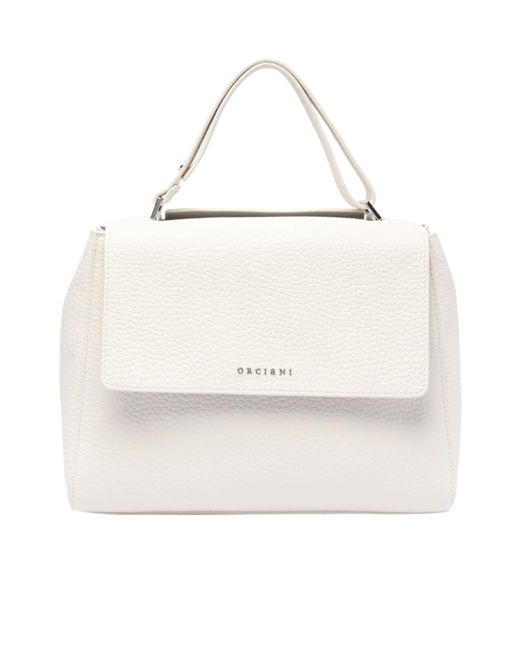 Orciani White Sveva Logo Lettering Medium Shoulder Bag