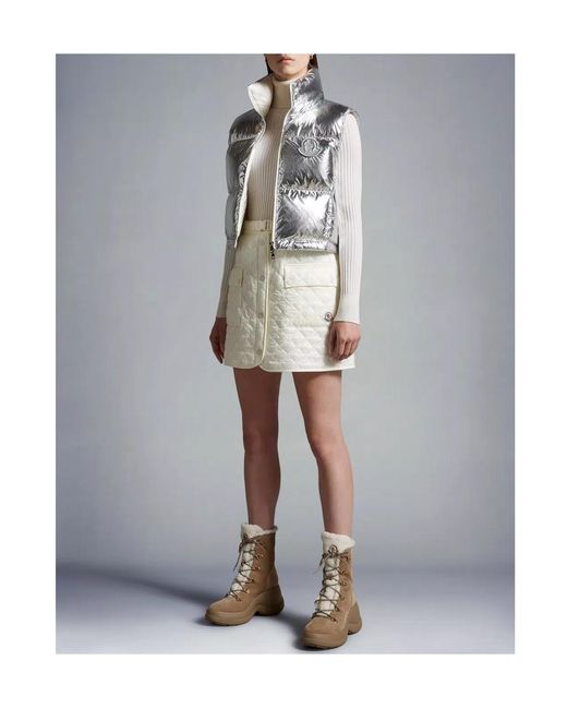Moncler White Logo-Patch Quilted Miniskirt